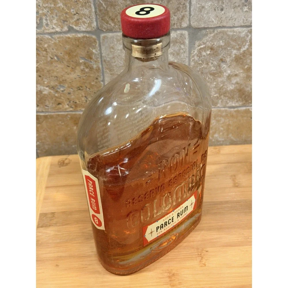 Resin Filled Faux Rum Bottle Parce 8 Year Colombia Luxe Bar Decor Display *